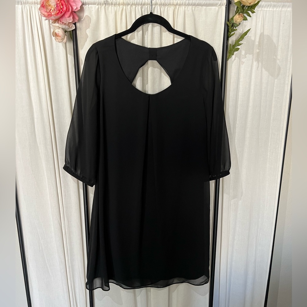 Black BCX midi black dress. Black sheer sleeves in large